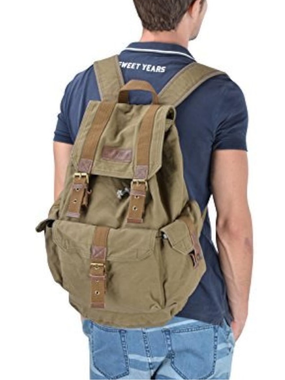 Canvas Rucksack Backpack - Brown - Picture 4 of 4